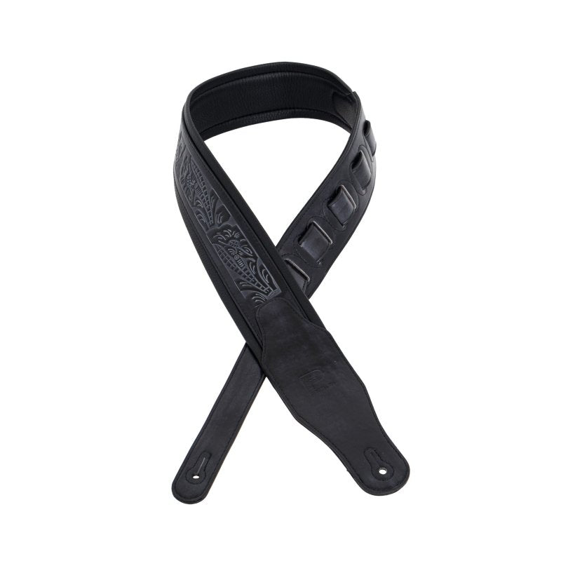 Profile - Leather Padded Strap with Tooled Hibiscus Flower Pattern Black #PGS-GL-6200-BK
