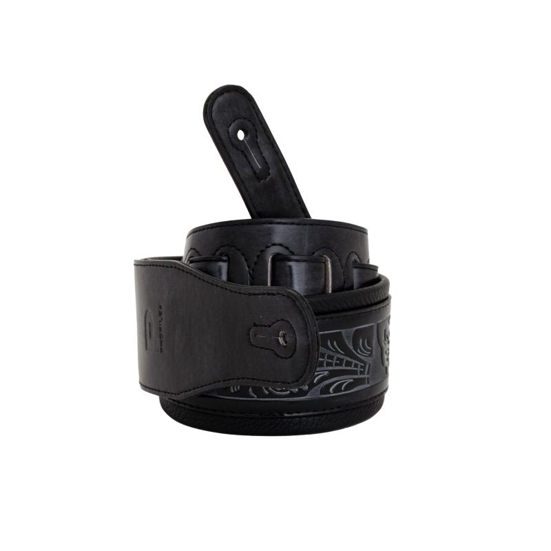 Profile - Leather Padded Strap with Tooled Hibiscus Flower Pattern Black #PGS-GL-6200-BK