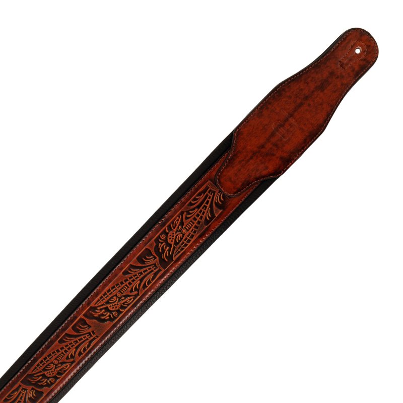 Profile - Leather Padded Strap with Tooled Hibiscus Flower Pattern Dark Brown and Black #PGS-GL-6200-DBR