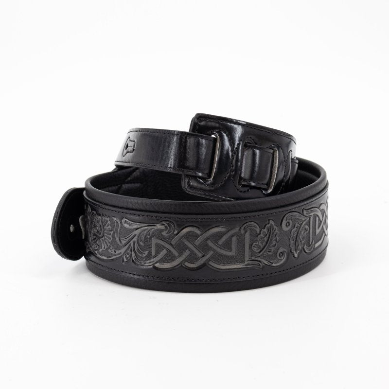 Profile - 2.5" Leather Padded Strap with Celtic Knot Pattern, Gloss Black #PGS-HIL-4000-BK