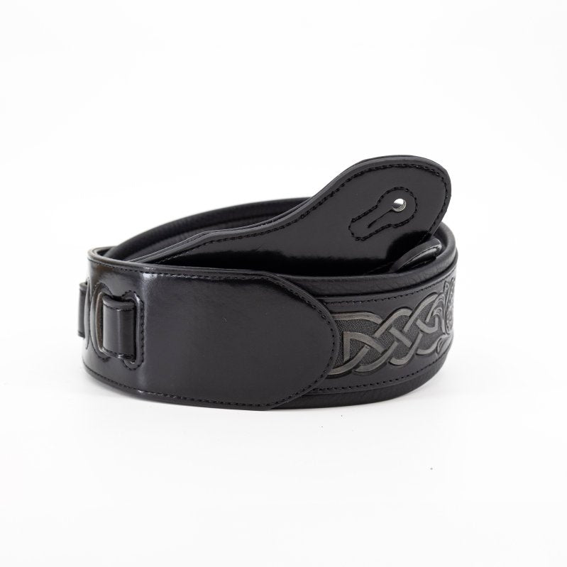 Profile - 2.5" Leather Padded Strap with Celtic Knot Pattern, Gloss Black #PGS-HIL-4000-BK