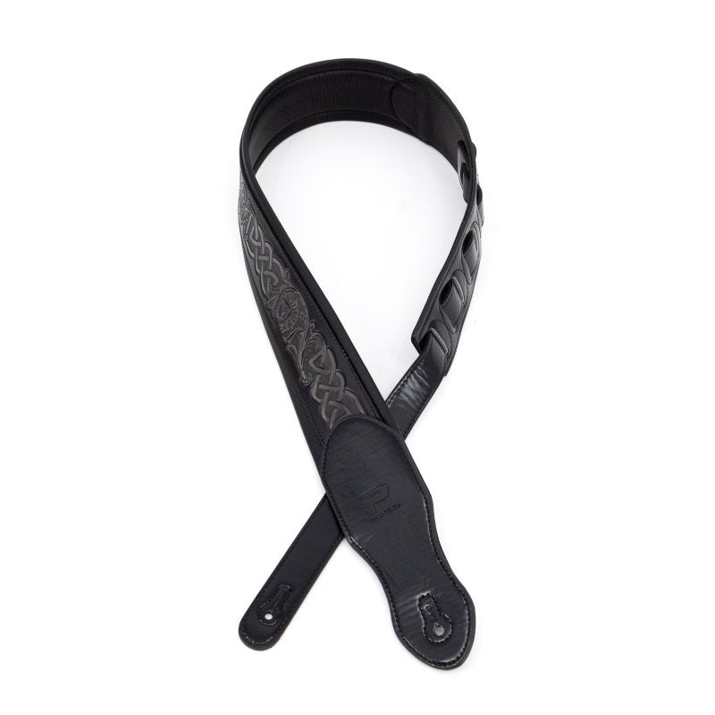 Profile - 2.5" Leather Padded Strap with Celtic Knot Pattern, Gloss Black #PGS-HIL-4000-BK