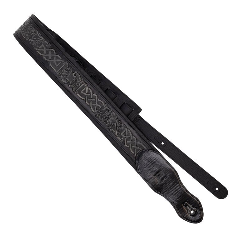 Profile - 2.5" Leather Padded Strap with Celtic Knot Pattern, Gloss Black #PGS-HIL-4000-BK