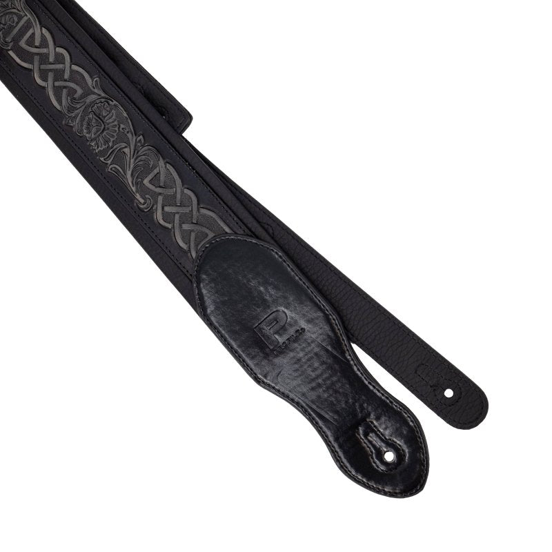 Profile - 2.5" Leather Padded Strap with Celtic Knot Pattern, Gloss Black #PGS-HIL-4000-BK