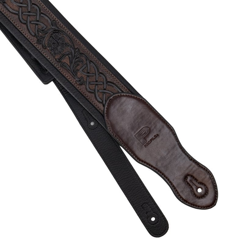 Profile - 2.5" Leather Padded Strap with Celtic Knot Pattern, Gloss Brown #PGS-HIL-4000-BR