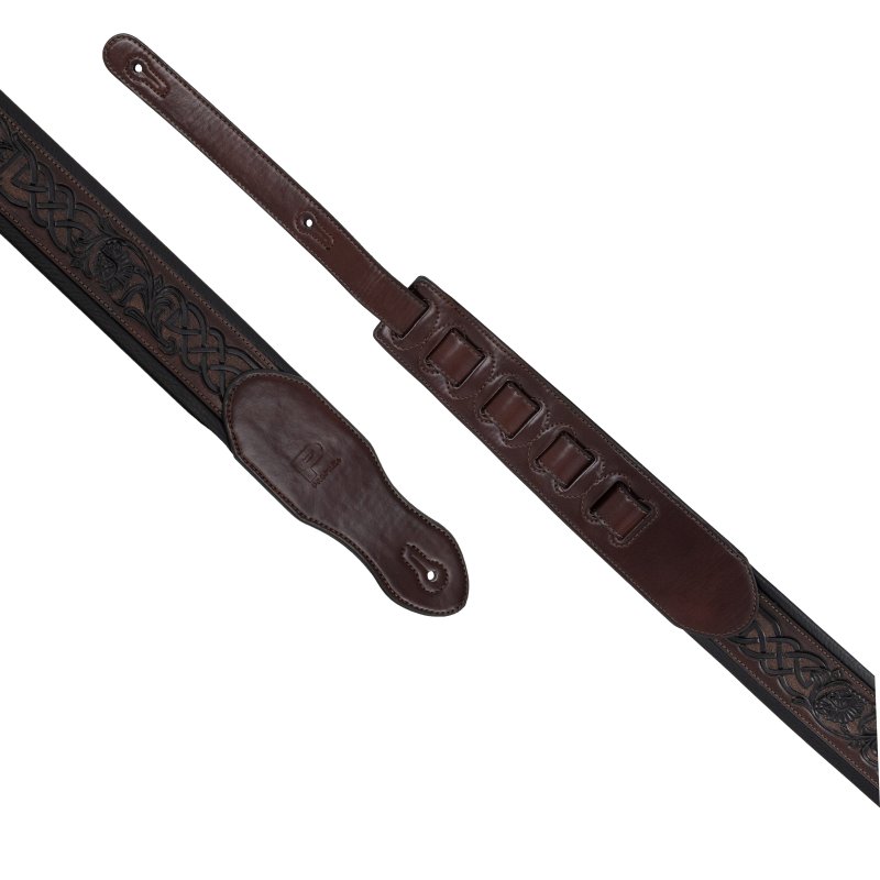 Profile - 2.5" Leather Padded Strap with Celtic Knot Pattern, Gloss Brown #PGS-HIL-4000-BR