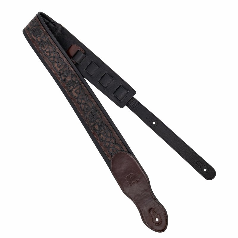 Profile - 2.5" Leather Padded Strap with Celtic Knot Pattern, Gloss Brown #PGS-HIL-4000-BR