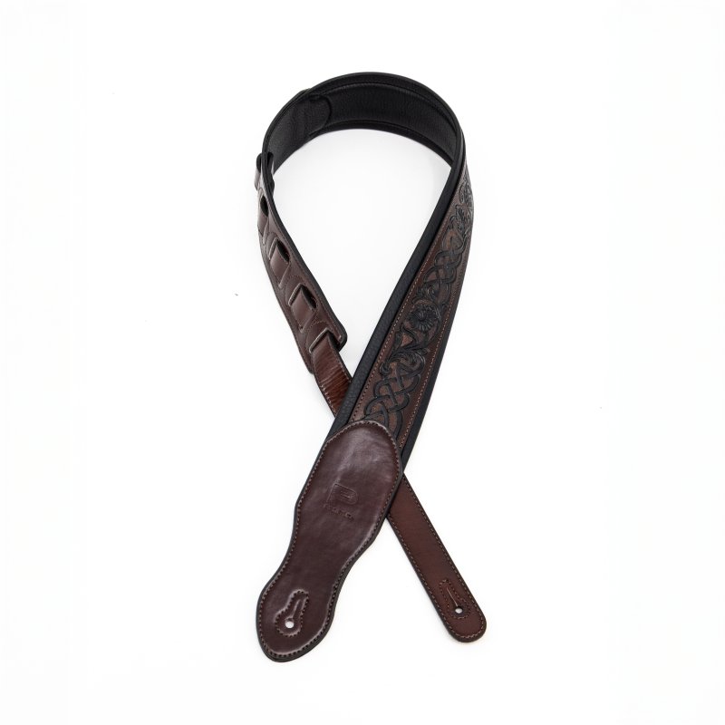 Profile - 2.5" Leather Padded Strap with Celtic Knot Pattern, Gloss Brown #PGS-HIL-4000-BR