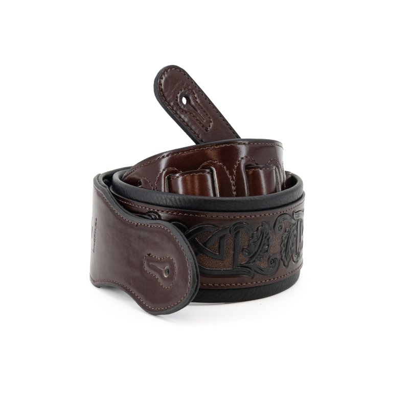 Profile - 2.5" Leather Padded Strap with Celtic Knot Pattern, Gloss Brown #PGS-HIL-4000-BR