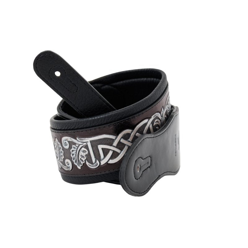 Profile - Leather Padded Strap - Dark Brown and Black with Silver Celtic Knot Pattern #PGS-IL-7200-SLV