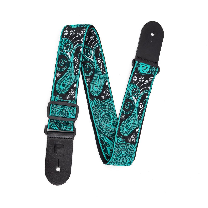 Profile - 2.5" Jacquard Weave Teal and Black Paisley Pattern Strap #PGS-JW-6010-TLBK