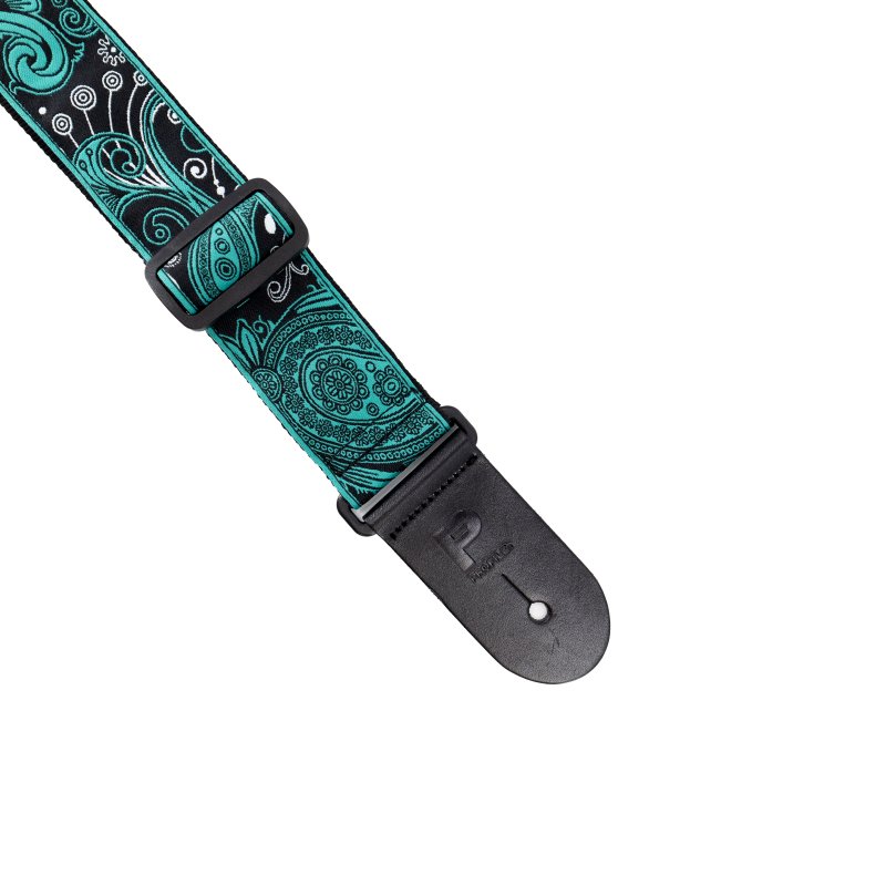 Profile - 2.5" Jacquard Weave Teal and Black Paisley Pattern Strap #PGS-JW-6010-TLBK