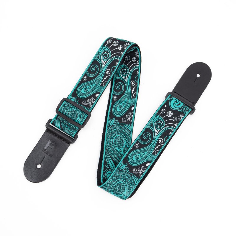 Profile - 2.5" Jacquard Weave Teal and Black Paisley Pattern Strap #PGS-JW-6010-TLBK