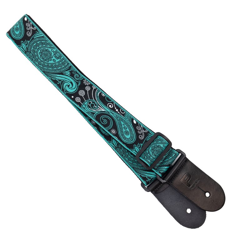 Profile - 2.5" Jacquard Weave Teal and Black Paisley Pattern Strap #PGS-JW-6010-TLBK