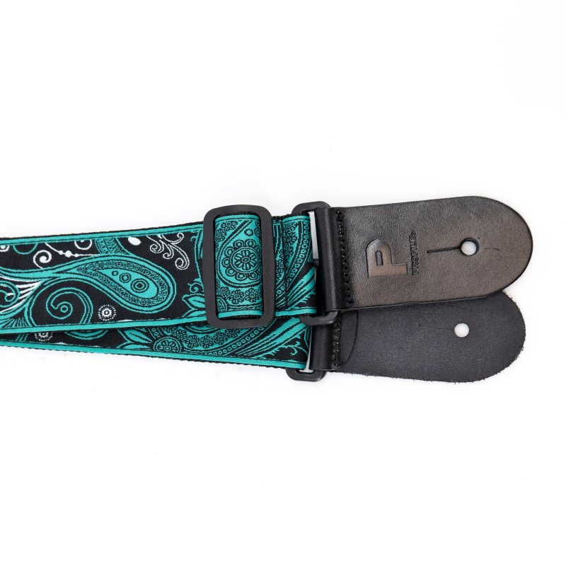 Profile - 2.5" Jacquard Weave Teal and Black Paisley Pattern Strap #PGS-JW-6010-TLBK
