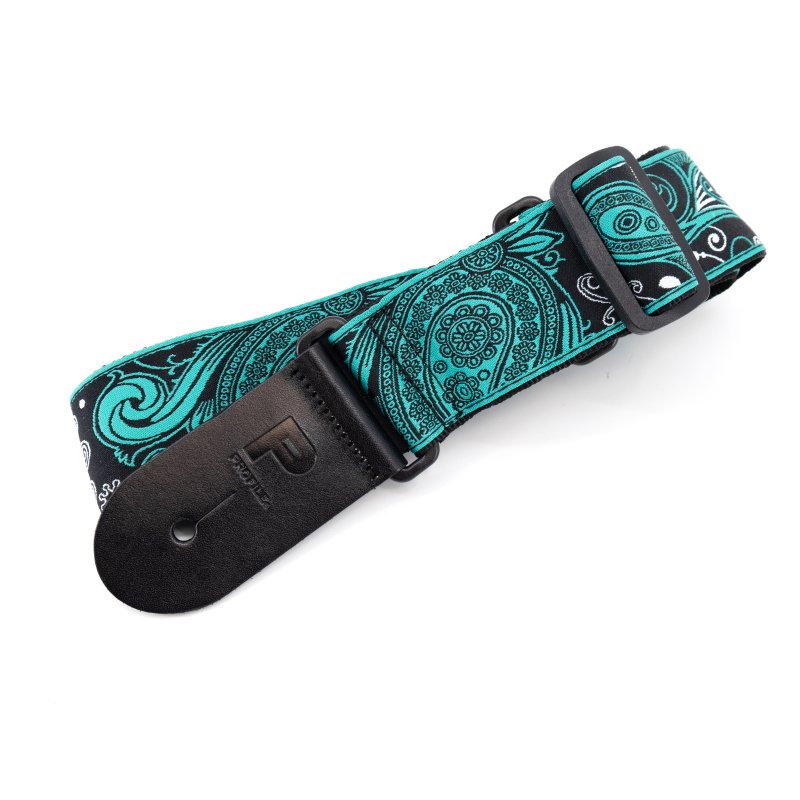 Profile - 2.5" Jacquard Weave Teal and Black Paisley Pattern Strap #PGS-JW-6010-TLBK