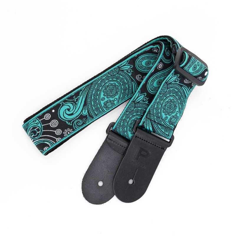 Profile - 2.5" Jacquard Weave Teal and Black Paisley Pattern Strap #PGS-JW-6010-TLBK