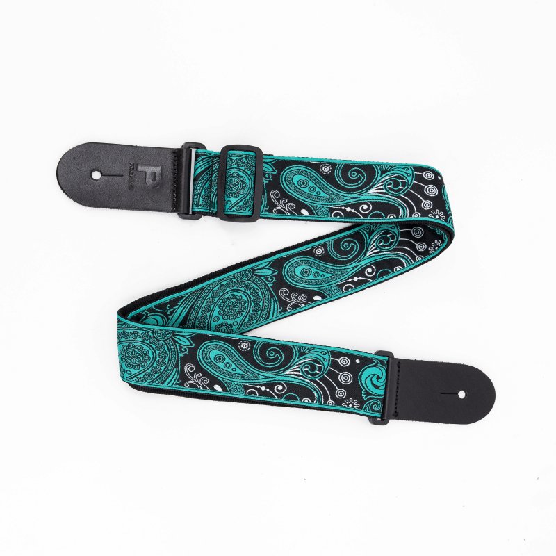 Profile - 2.5" Jacquard Weave Teal and Black Paisley Pattern Strap #PGS-JW-6010-TLBK