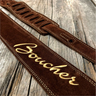 Boucher - S17EBRN - Brown Suede / Embroided Boucher Logo (Gold)