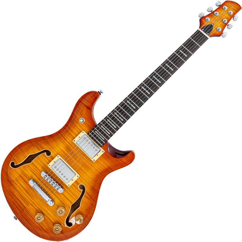 Sire - Sire Q7 Hollow Chambered Electric Guitar with LC Q Humbuckers, Amber Burst Finish #Q7H-AMBERBURST