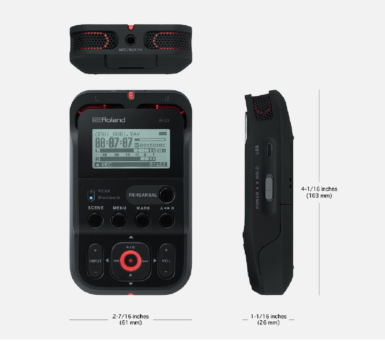 Roland R07 - High-Resolution Audio Recorder dimensions
