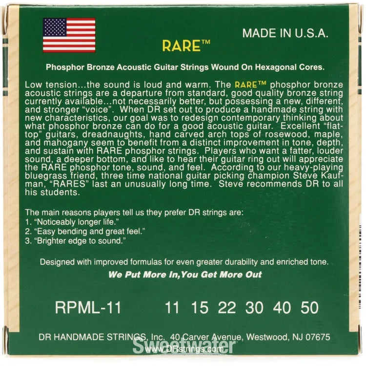 DR - Rare Acoustic Guitar Strings, Phosphor Bronze, Custom Light (.011-.050) (3-Pack) #RPML-11-3PK