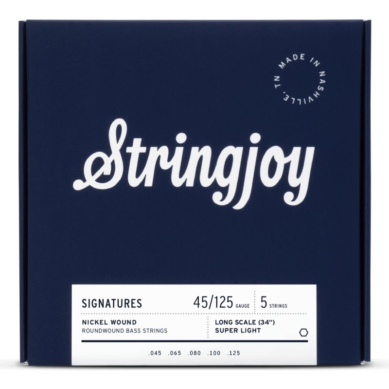 Stringjoy - Super Light Gauge (45-125) 5 String Long Scale Nickel Wound Bass Guitar Strings #SJ-BA45125LS