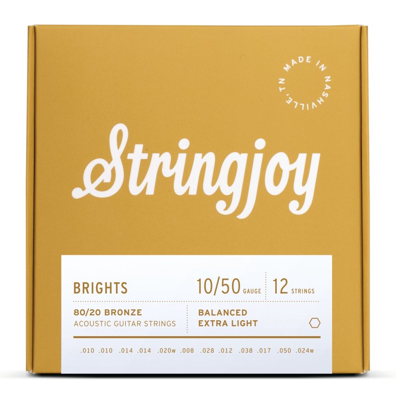Stringjoy - 12 String Extra Light Gauge (10-50) 80/20 Bronze Acoustic Guitar Strings #SJ-BB1024