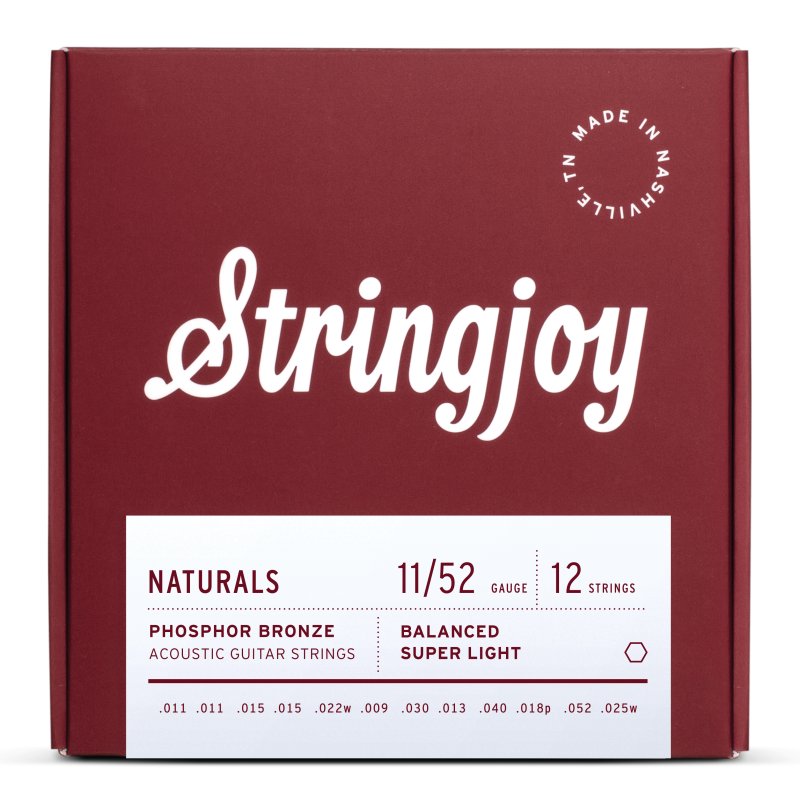 Stringjoy - 12 String Super Light Gauge (11-52) Phosphor Bronze Acoustic Guitar Strings #SJ-NB1125