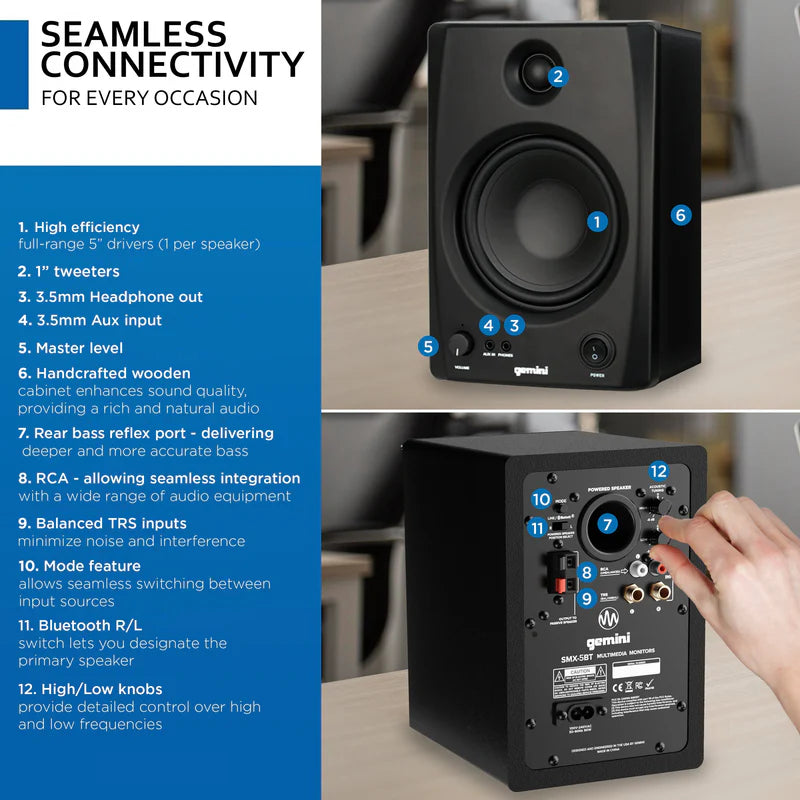 Gemini - Studio Monitor Speaker Bluetooth 200W #SMX-5BT