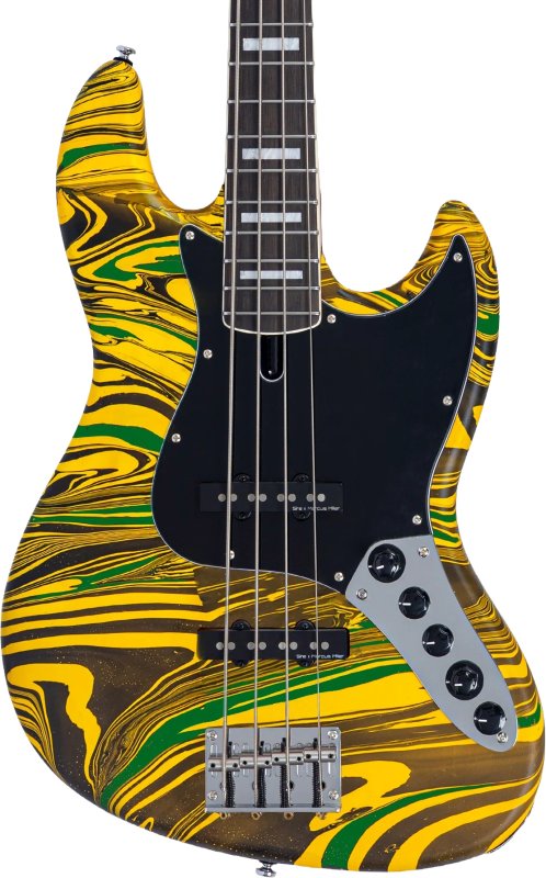 Sire - Sire V7 New Gen Jazz Bass Guitar with Marcus Super-J Revolution Pickups, Yellow Swirl #V7-ALDER-4-NEWGEN-YSWIRL