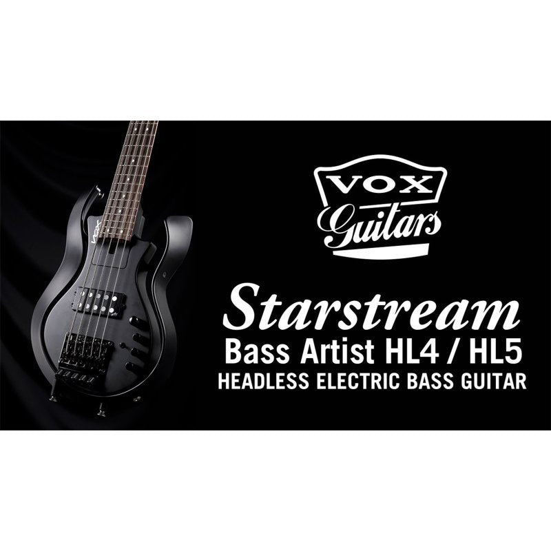 Vox - Starstream Artist Headless Electric Bass Guitar, Black #VSBAHL4